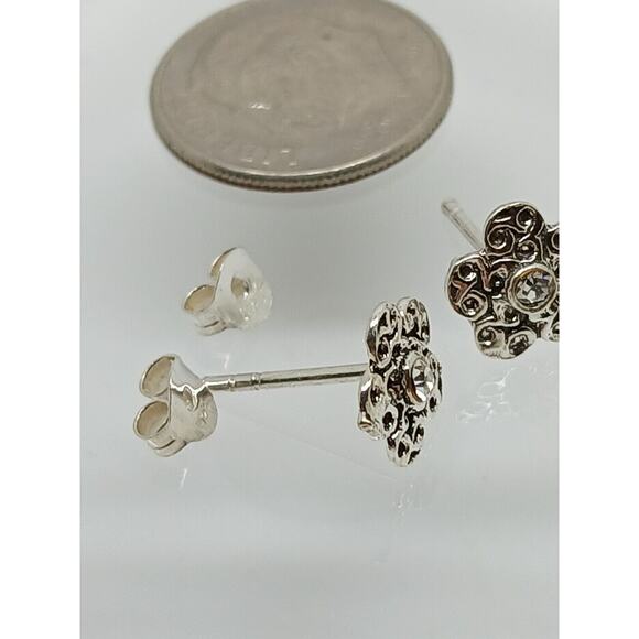 Vintage Estate Jewelry NOS .925 Sterling Silver Clear AB Crystal Flower Earrings - Picture 2 of 8
